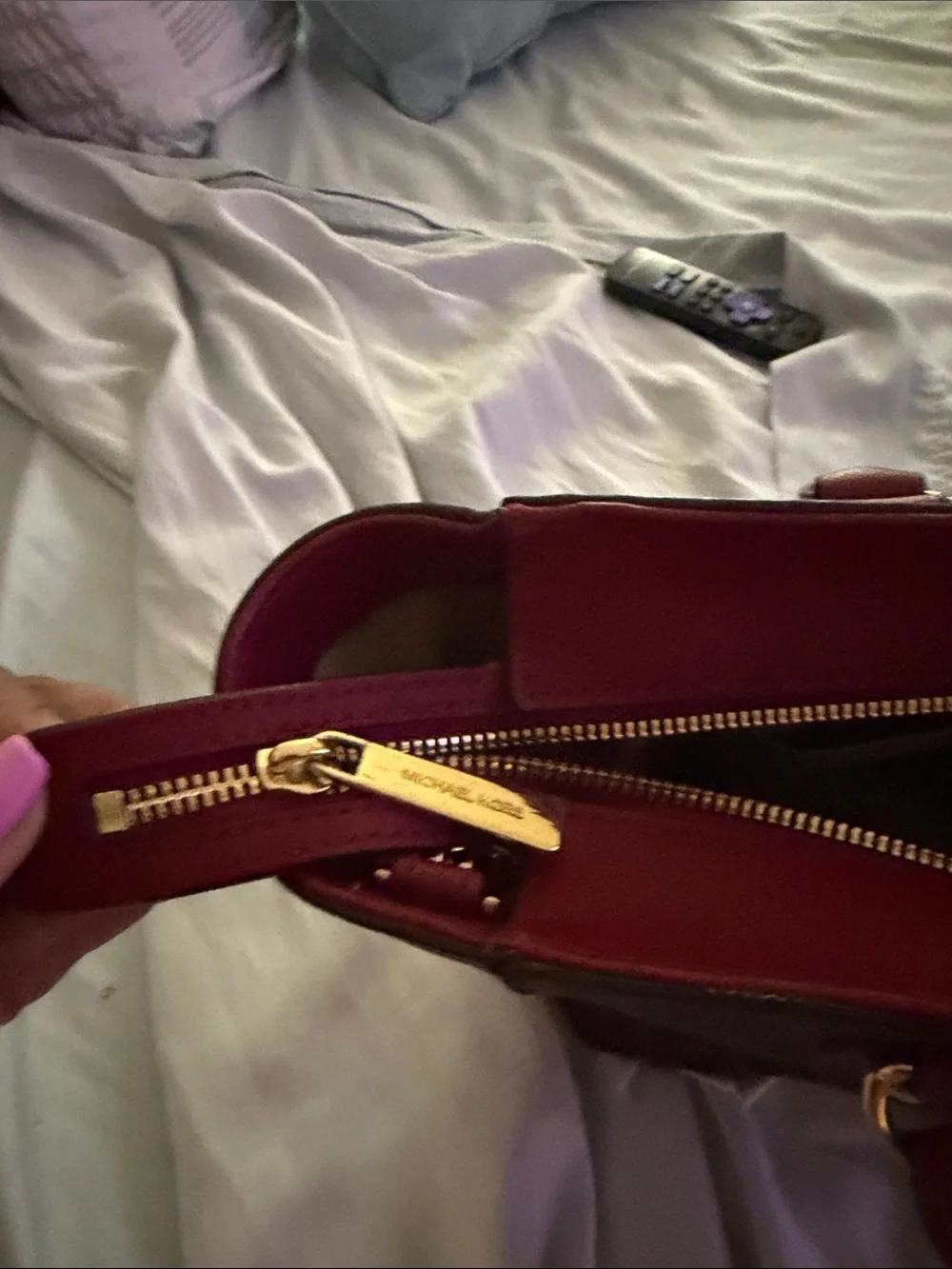 Michael Kors Brown Signature Tote with Red Leather Trim